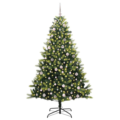 Kunstkerstboom met Hangen 300 LED's Groen 240 cm PVC en PE