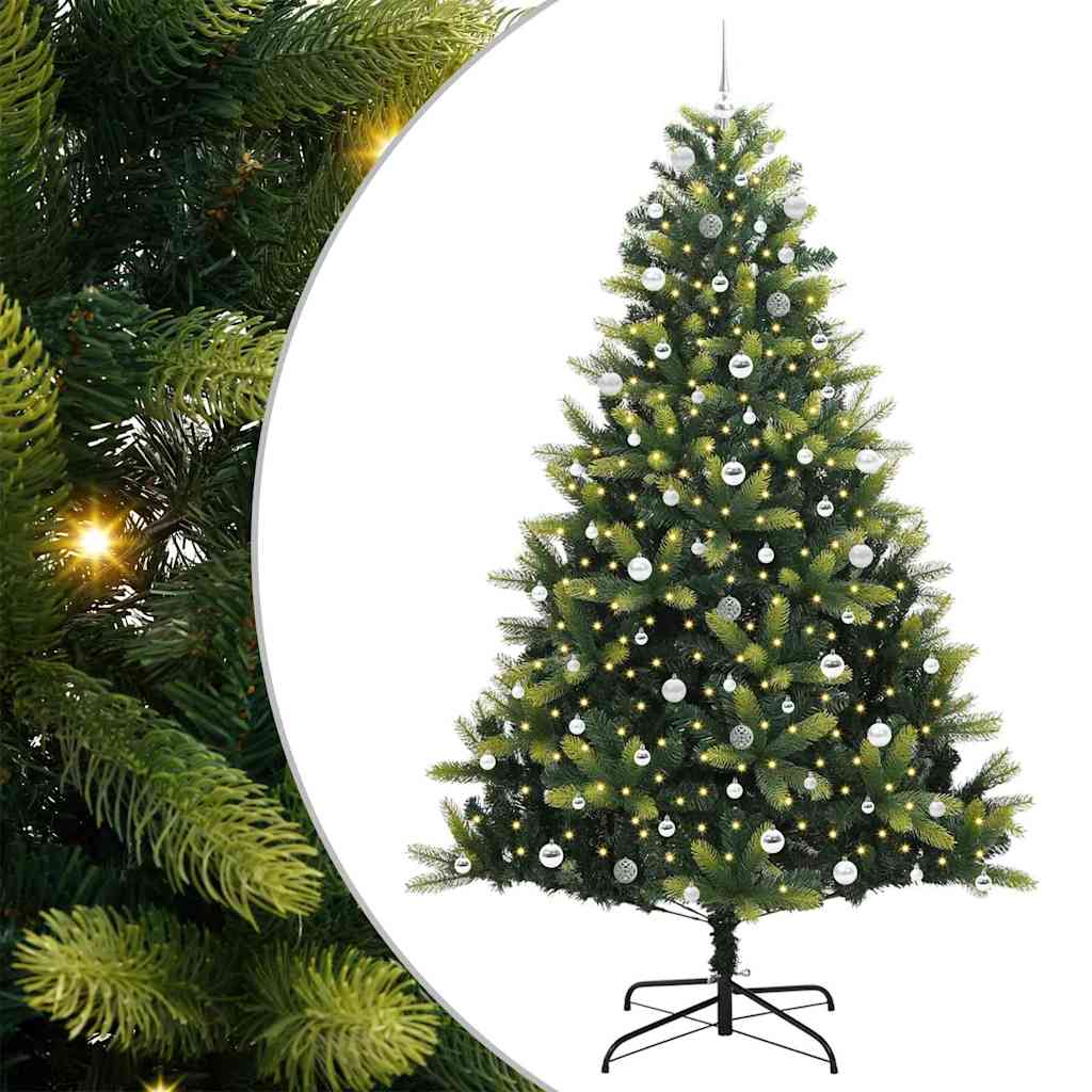 Kunstkerstboom met scharnier 300 LEDs Groen 240 cm PVC en PE