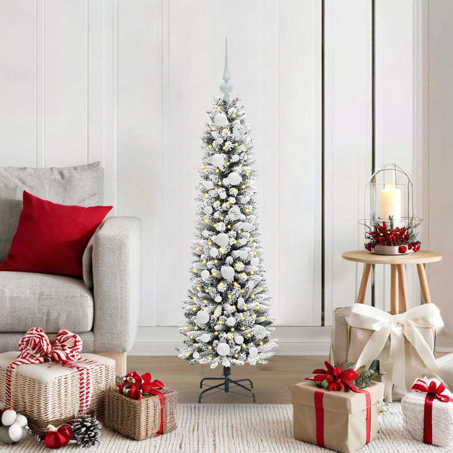 Kunstkerstboom Groen en wit 120 cm PVC en Metaal en Plastic