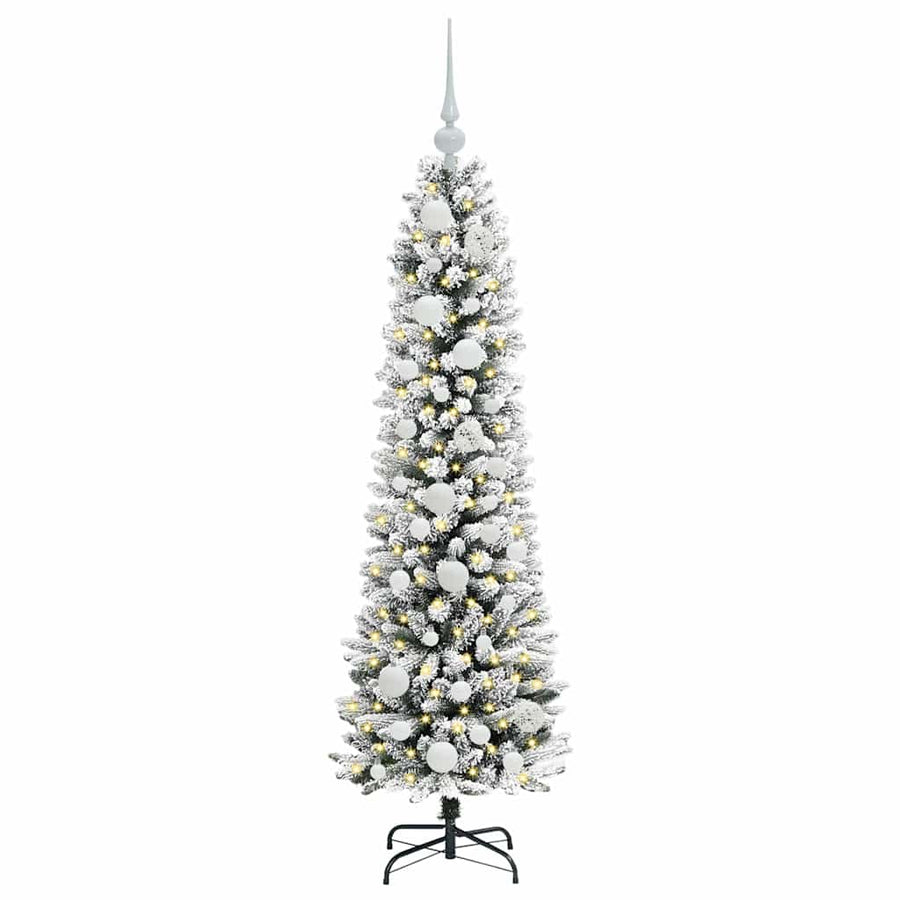 Kunstkerstboom Groen en wit 120 cm PVC en Metaal en Plastic