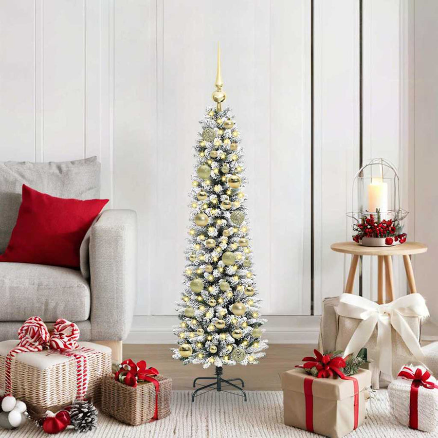 Kunstkerstboom Groen en wit 120 cm PVC en Metaal en Plastic