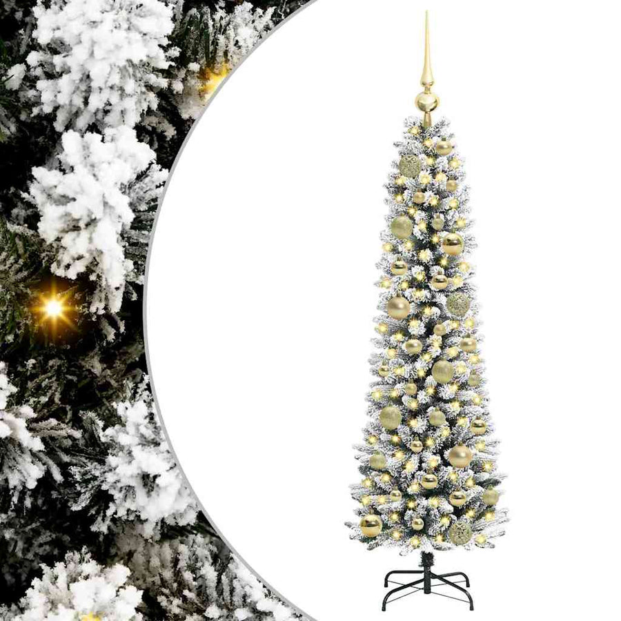 Kunstkerstboom Groen en wit 120 cm PVC en Metaal en Plastic