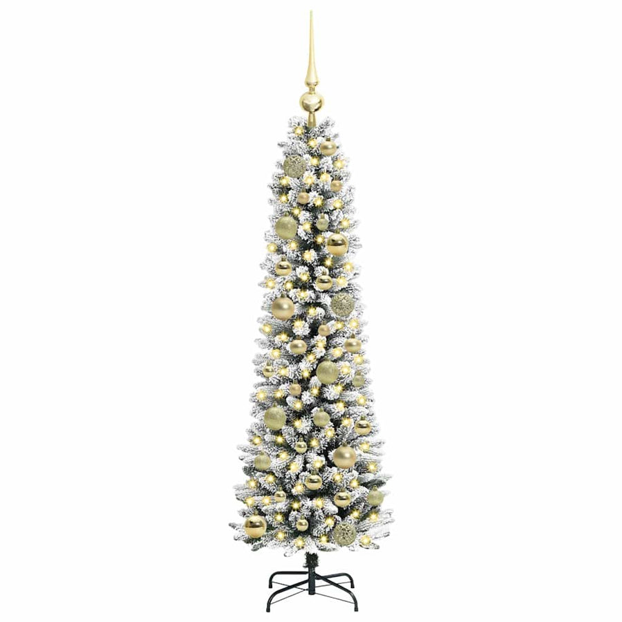 Kunstkerstboom Groen en wit 120 cm PVC en Metaal en Plastic