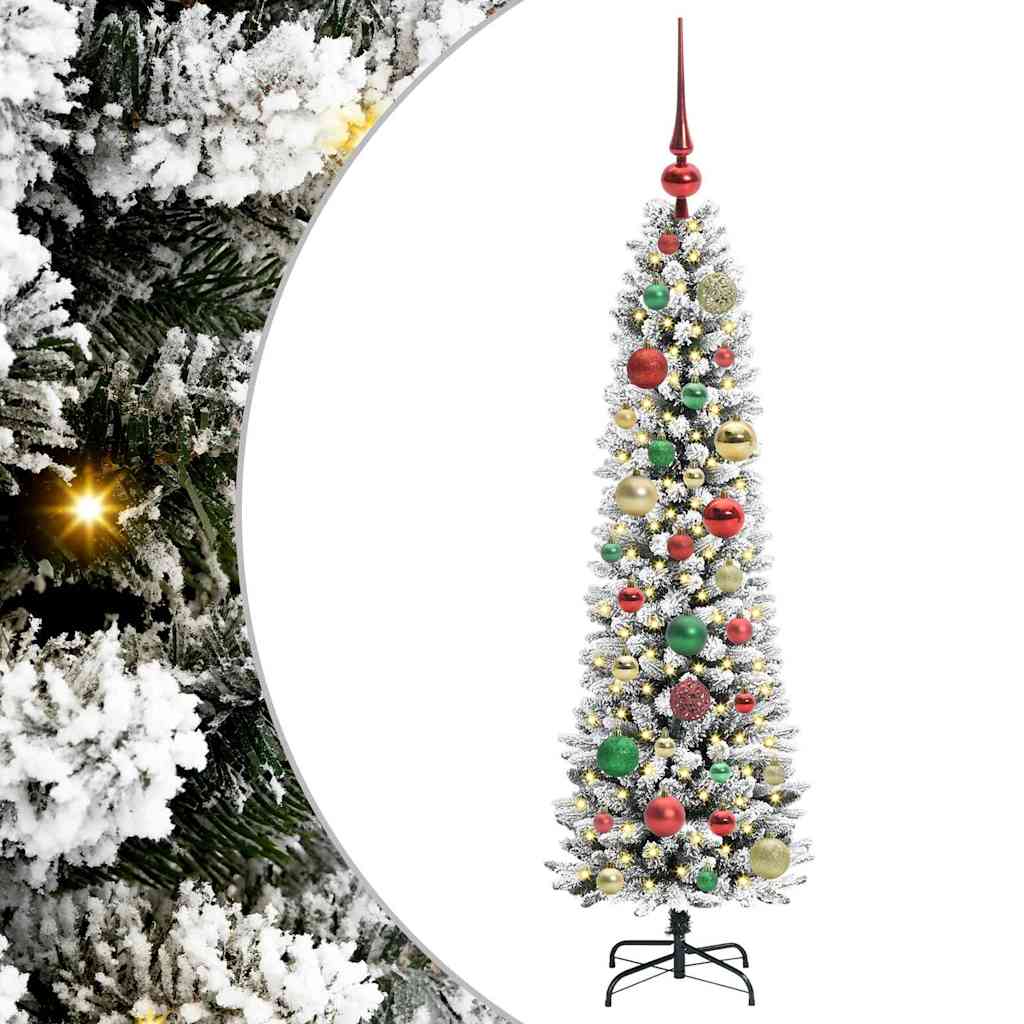 Kunstkerstboom Groen en wit 120 cm PVC en Metaal en Plastic