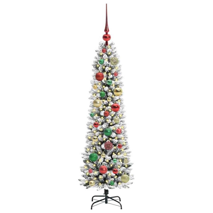 Kunstkerstboom Groen en wit 120 cm PVC en Metaal en Plastic
