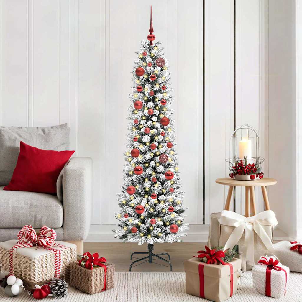 Kunstkerstboom Groen en wit 150 cm PVC en Metaal en Plastic