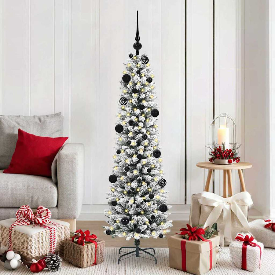 Kunstkerstboom Groen en wit 150 cm PVC en Metaal en Plastic