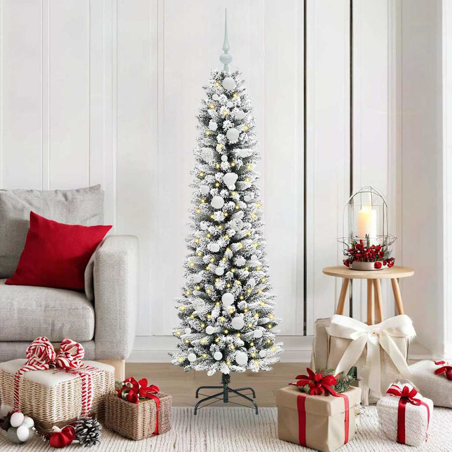 Kunstkerstboom Groen en wit 150 cm PVC en Metaal en Plastic