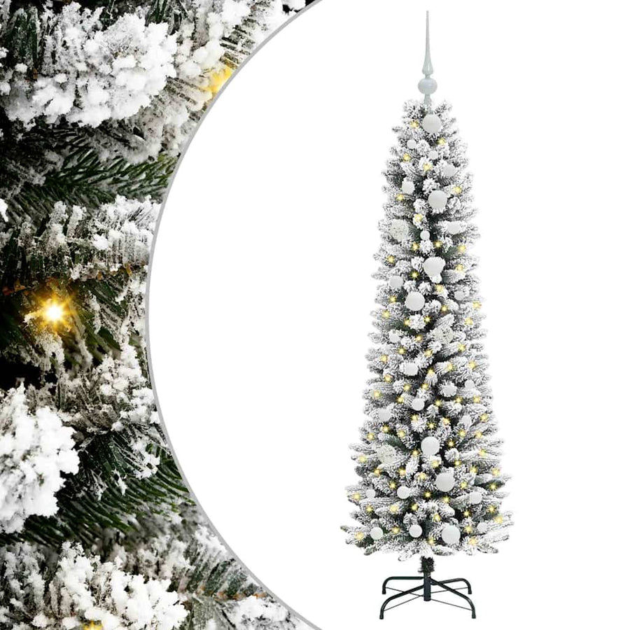 Kunstkerstboom Groen en wit 150 cm PVC en Metaal en Plastic