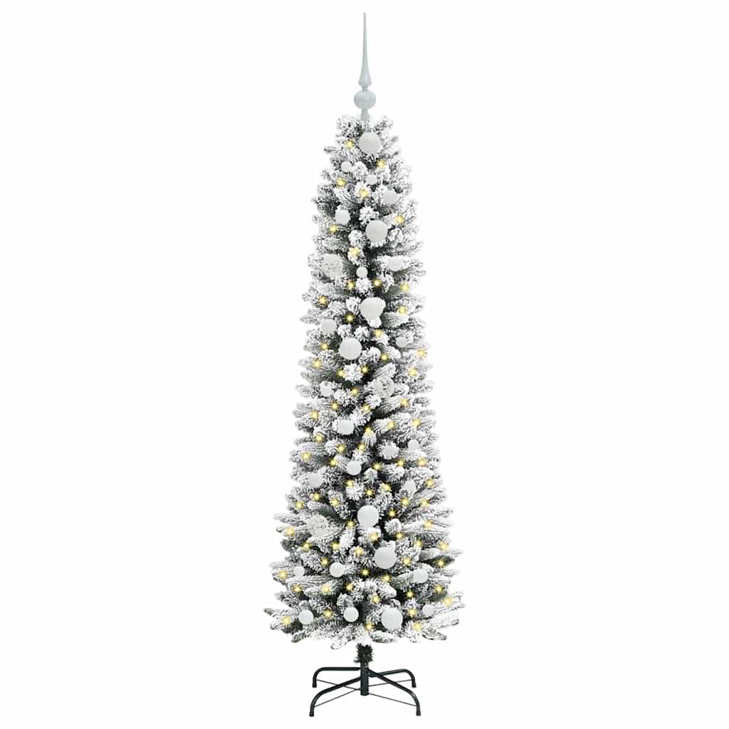 Kunstkerstboom Groen en wit 150 cm PVC en Metaal en Plastic