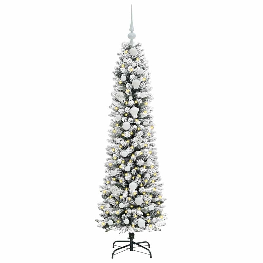 Kunstkerstboom Groen en wit 150 cm PVC en Metaal en Plastic