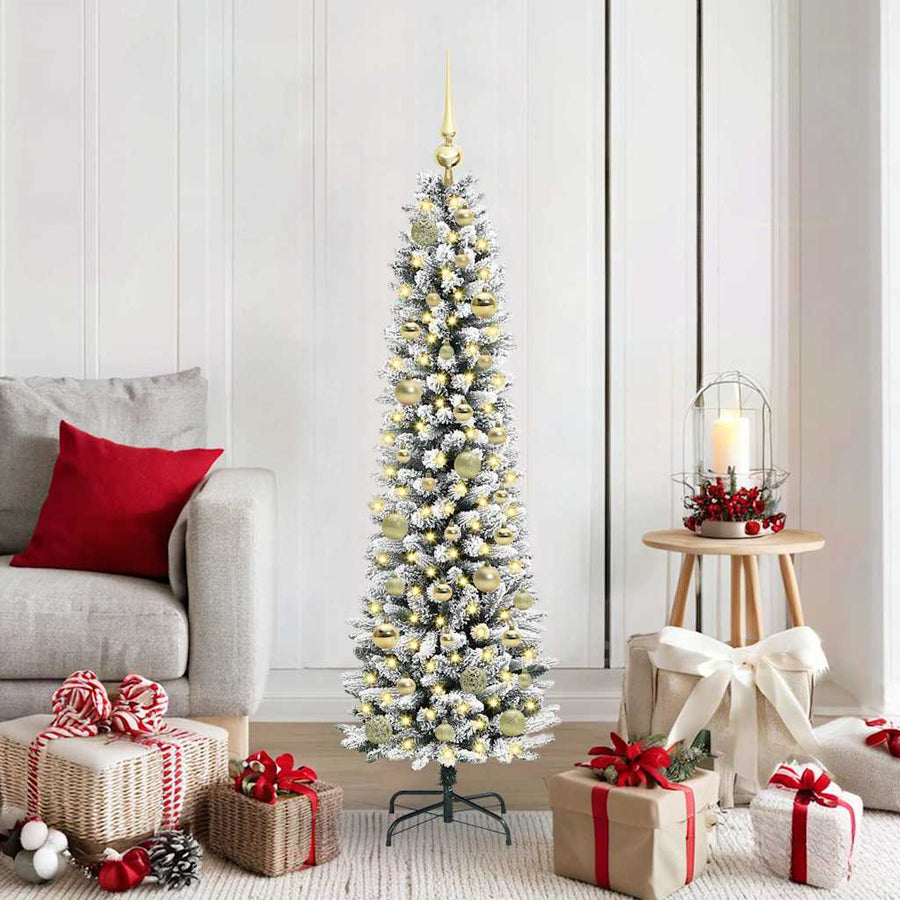 Kunstkerstboom Groen en wit 150 cm PVC en Metaal en Plastic