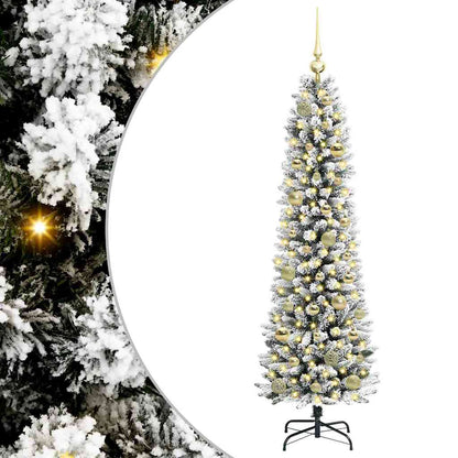 Kunstkerstboom Groen en wit 150 cm PVC en Metaal en Plastic