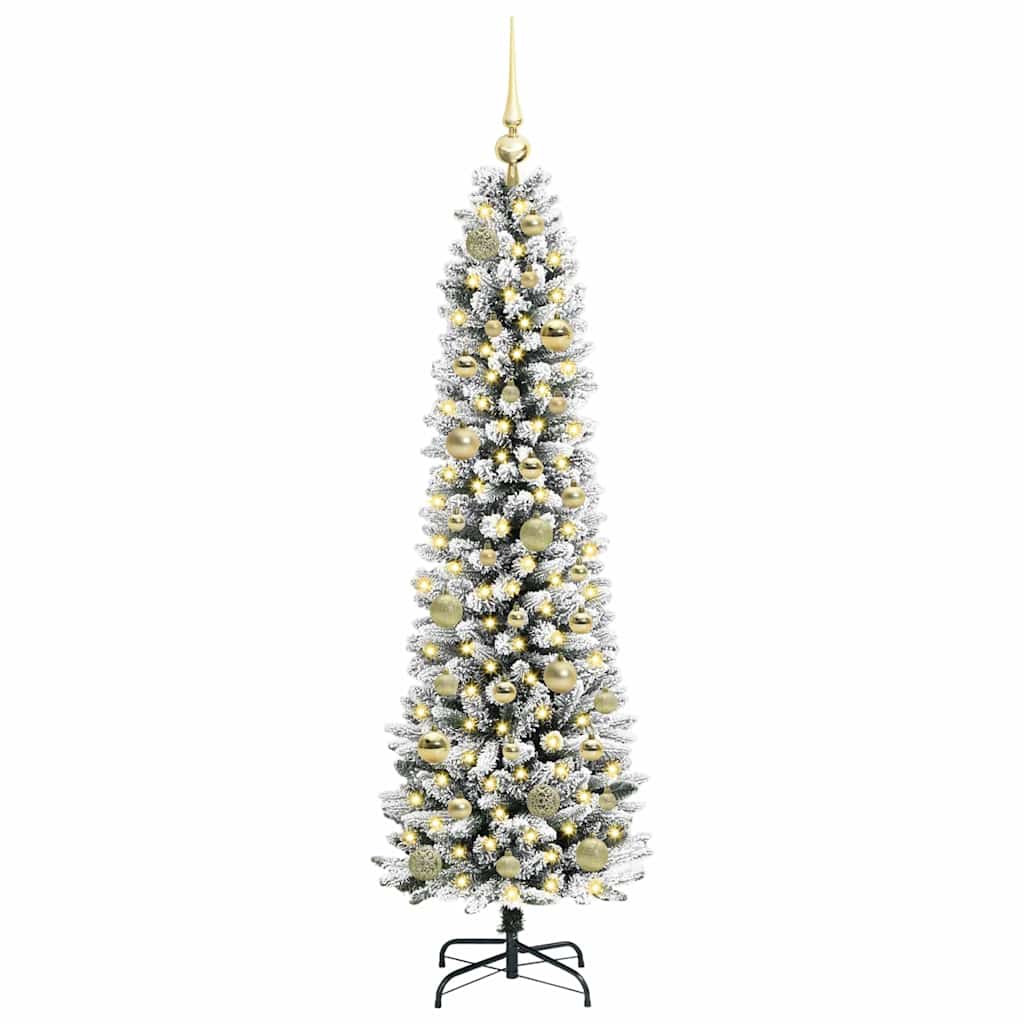 Kunstkerstboom Groen en wit 150 cm PVC en Metaal en Plastic