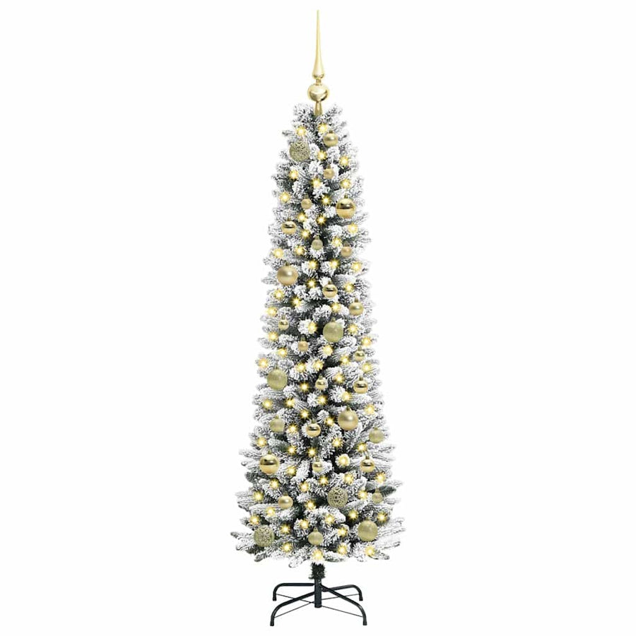 Kunstkerstboom Groen en wit 150 cm PVC en Metaal en Plastic