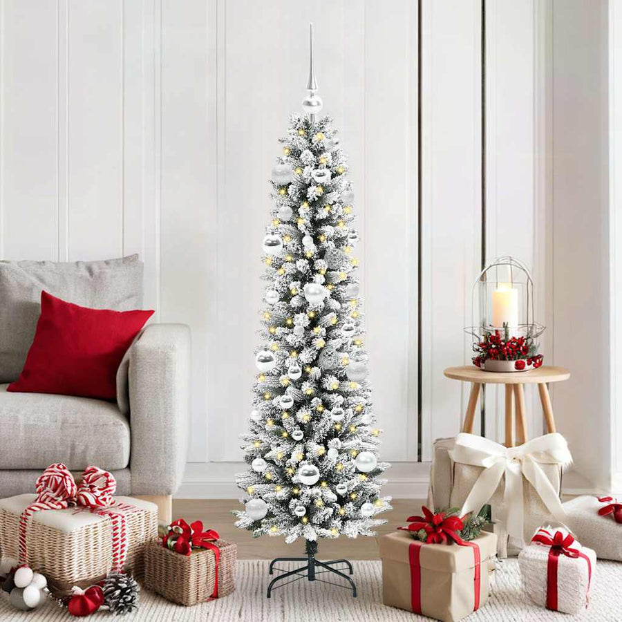 Kunstkerstboom Groen en wit 150 cm PVC en Metaal en Plastic