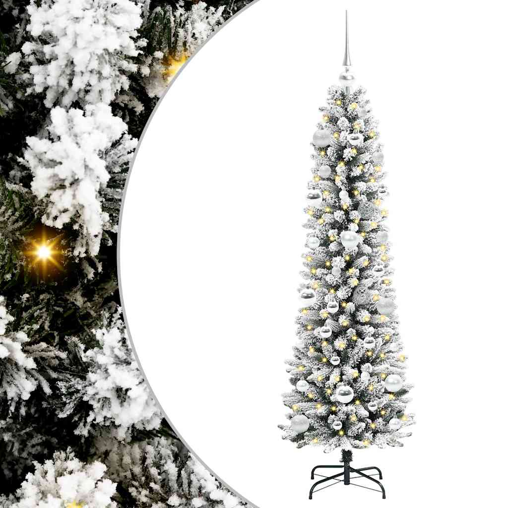 Kunstkerstboom Groen en wit 150 cm PVC en Metaal en Plastic