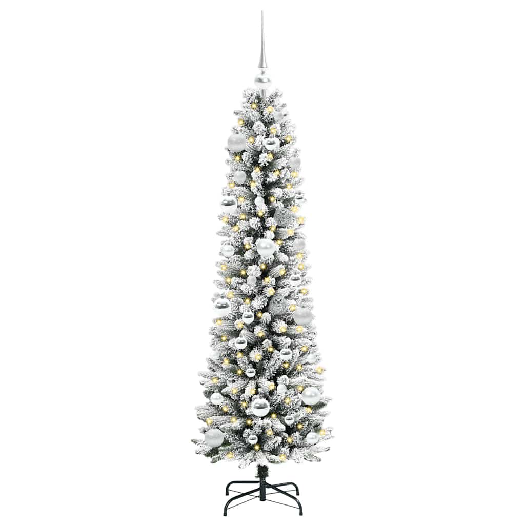 Kunstkerstboom Groen en wit 150 cm PVC en Metaal en Plastic