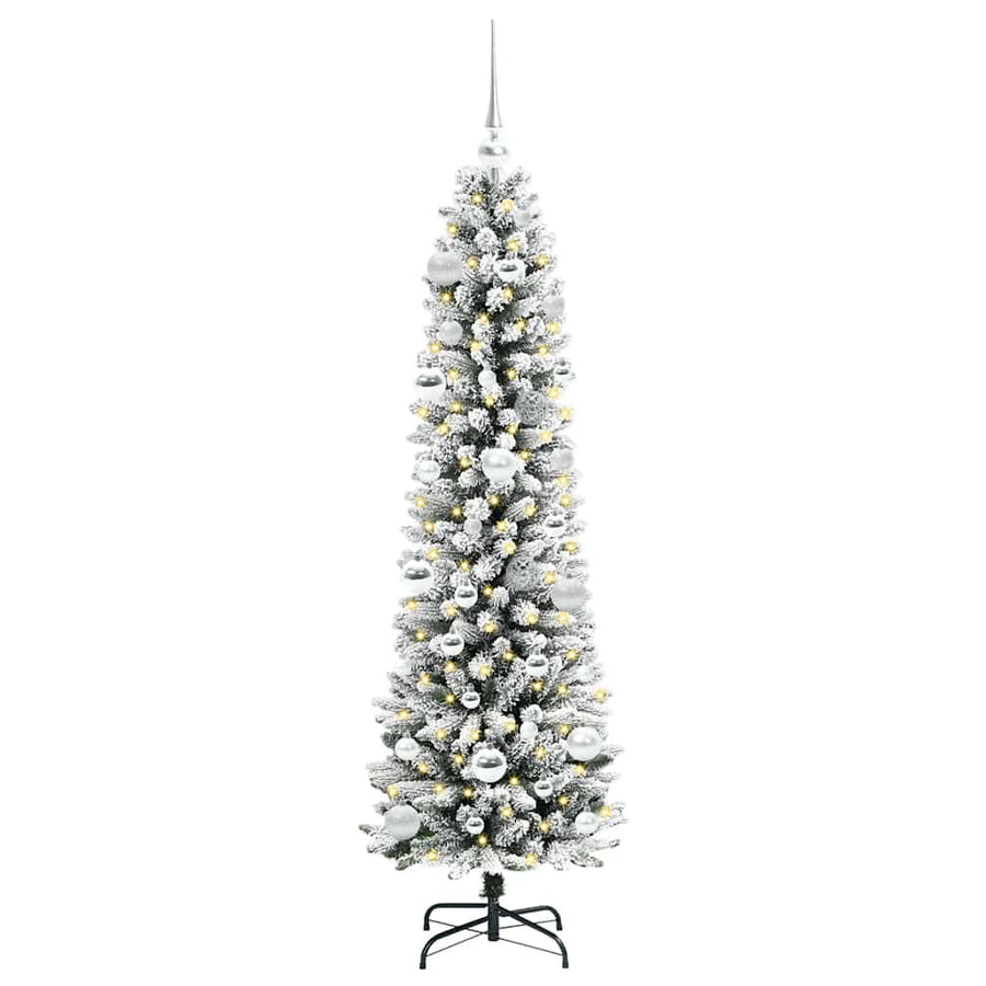 Kunstkerstboom Groen en wit 150 cm PVC en Metaal en Plastic