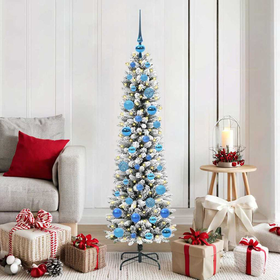 Kunstkerstboom Groen en wit 150 cm PVC en Metaal en Plastic