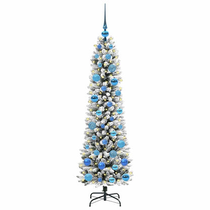 Kunstkerstboom Groen en wit 150 cm PVC en Metaal en Plastic