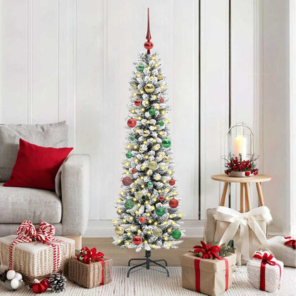Kunstkerstboom Groen en wit 150 cm PVC en Metaal en Plastic