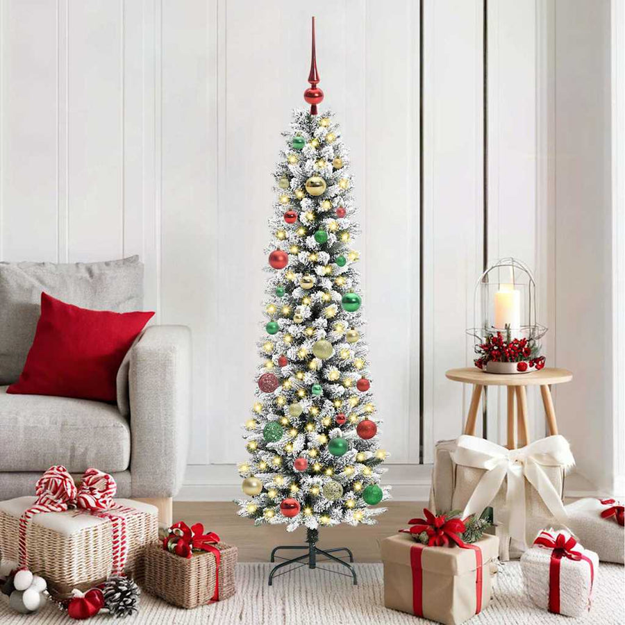 Kunstkerstboom Groen en wit 150 cm PVC en Metaal en Plastic