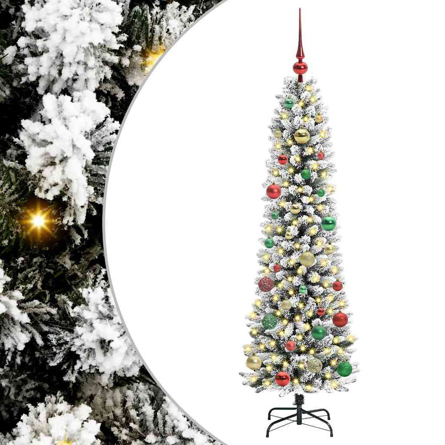 Kunstkerstboom Groen en wit 150 cm PVC en Metaal en Plastic