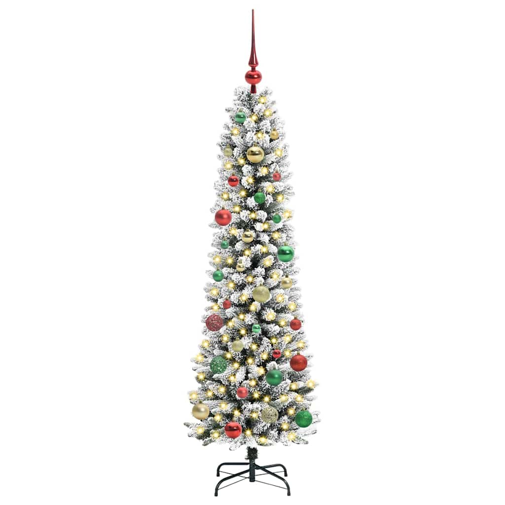 Kunstkerstboom Groen en wit 150 cm PVC en Metaal en Plastic