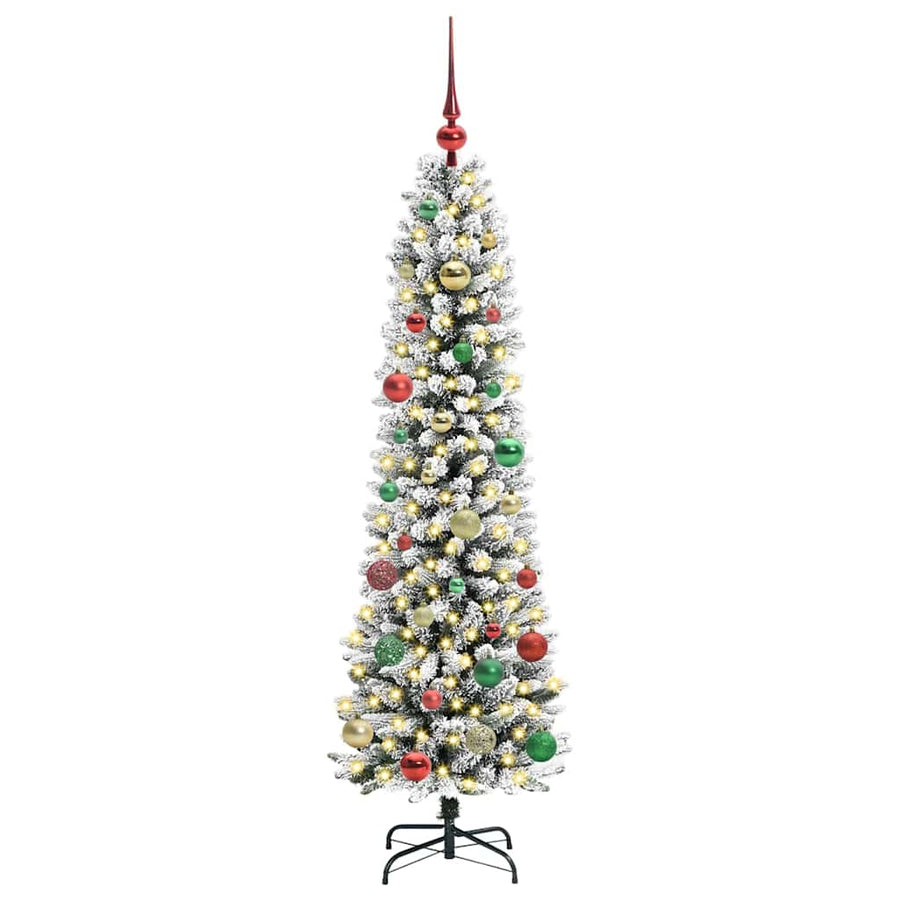 Kunstkerstboom Groen en wit 150 cm PVC en Metaal en Plastic