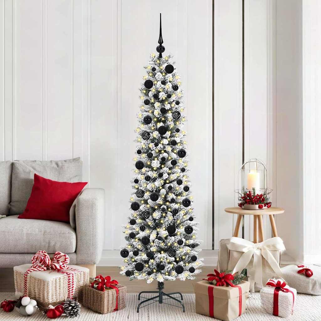 Kunstkerstboom Groen en wit 180 cm PVC en Metaal en Plastic