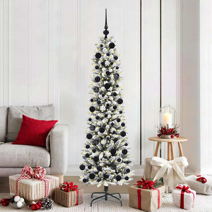 Kunstkerstboom Groen en wit 180 cm PVC en Metaal en Plastic