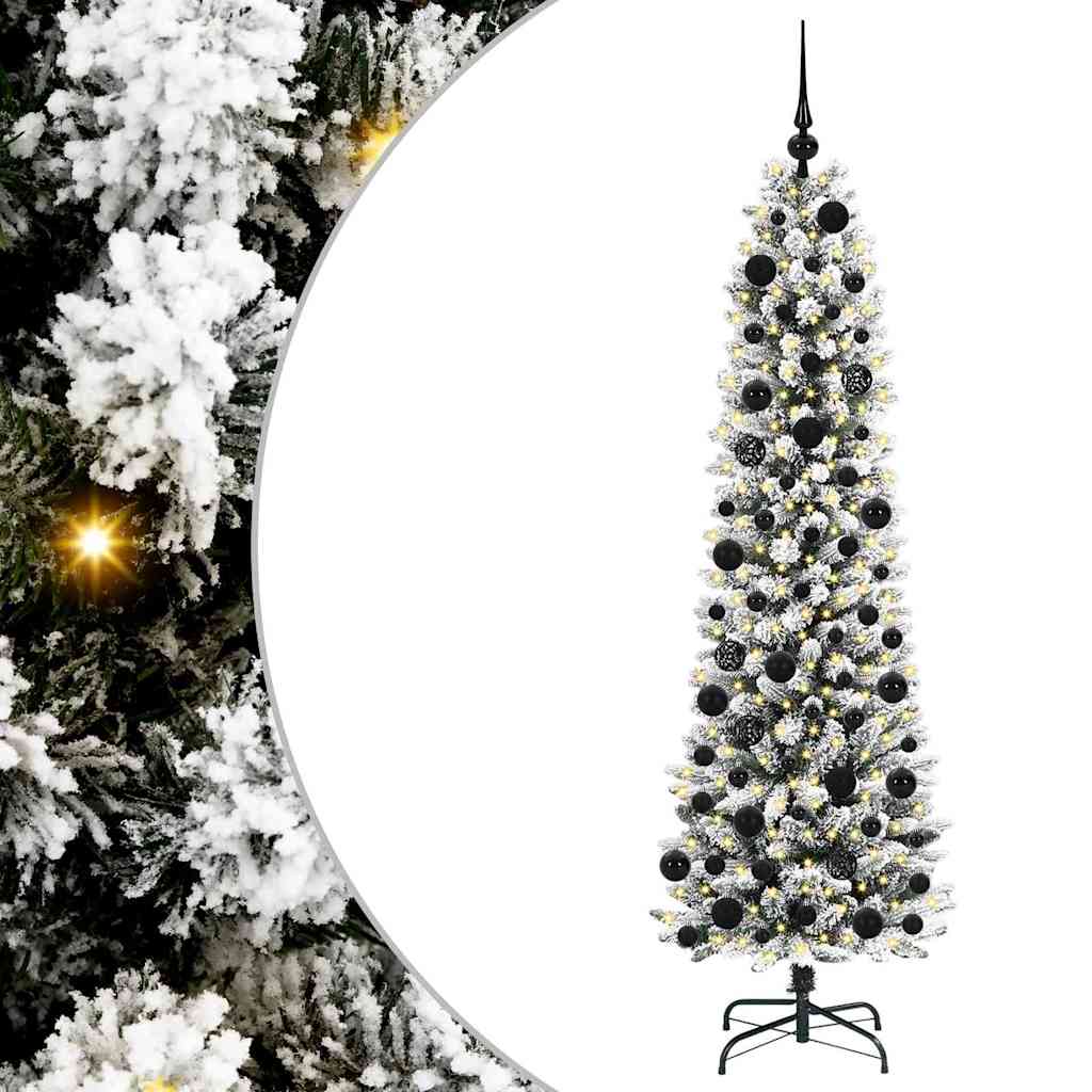 Kunstkerstboom Groen en wit 180 cm PVC en Metaal en Plastic
