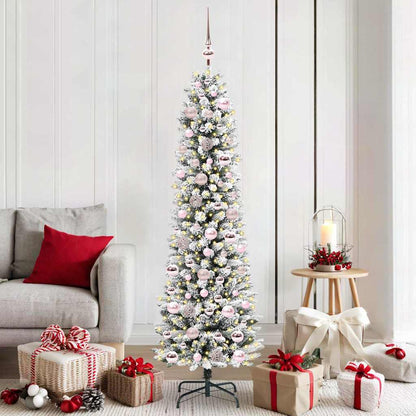 Kunstkerstboom Groen en wit 180 cm PVC en Metaal en Plastic