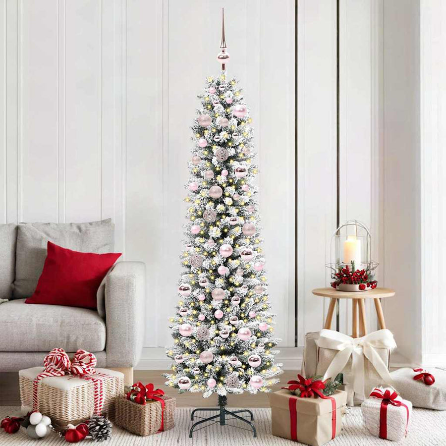 Kunstkerstboom Groen en wit 180 cm PVC en Metaal en Plastic