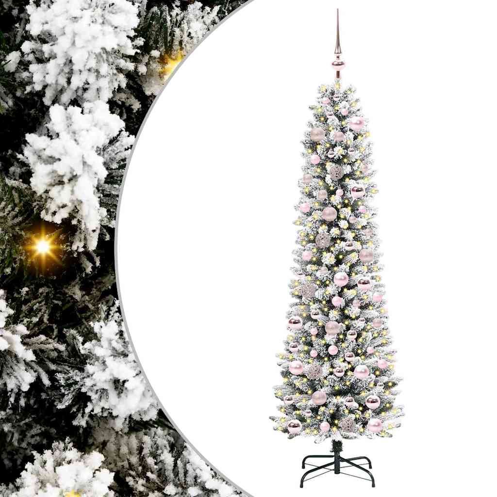 Kunstkerstboom Groen en wit 180 cm PVC en Metaal en Plastic