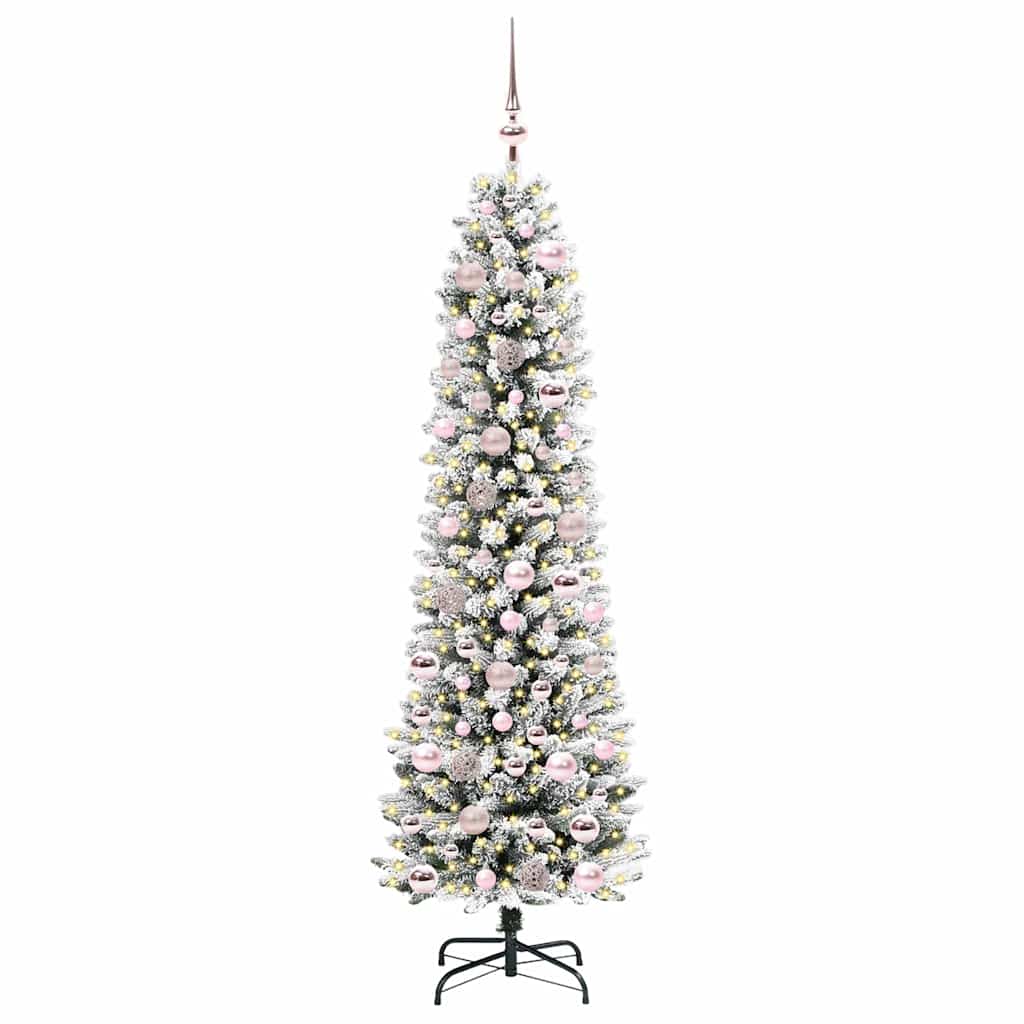 Kunstkerstboom Groen en wit 180 cm PVC en Metaal en Plastic