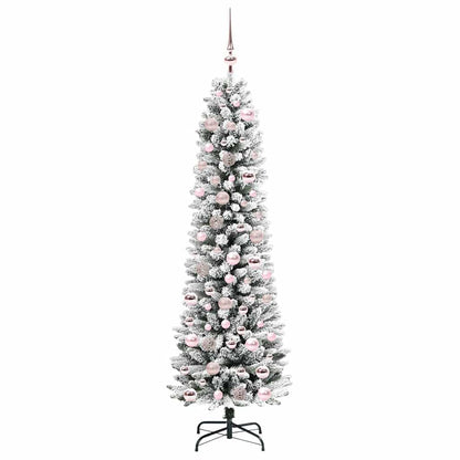 Kunstkerstboom Groen en wit 180 cm PVC en Metaal en Plastic