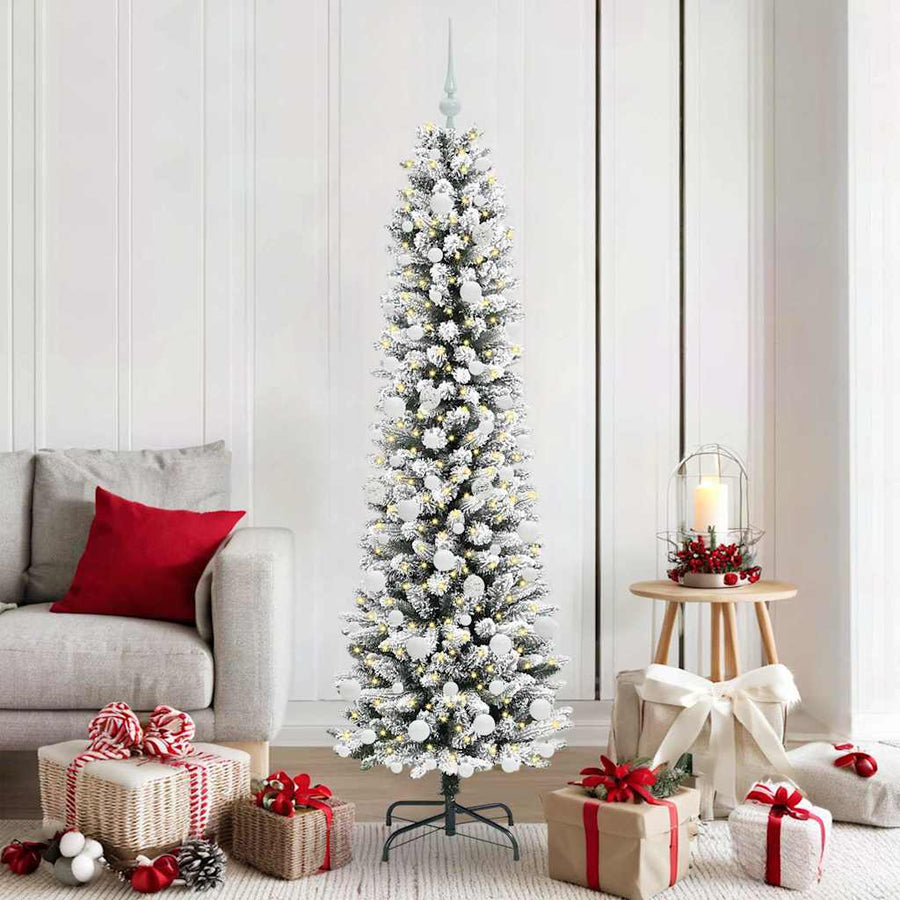 Kunstkerstboom Groen en wit 180 cm PVC en Metaal en Plastic