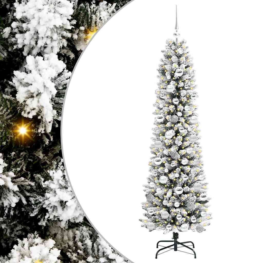 Kunstkerstboom Groen en wit 180 cm PVC en Metaal en Plastic