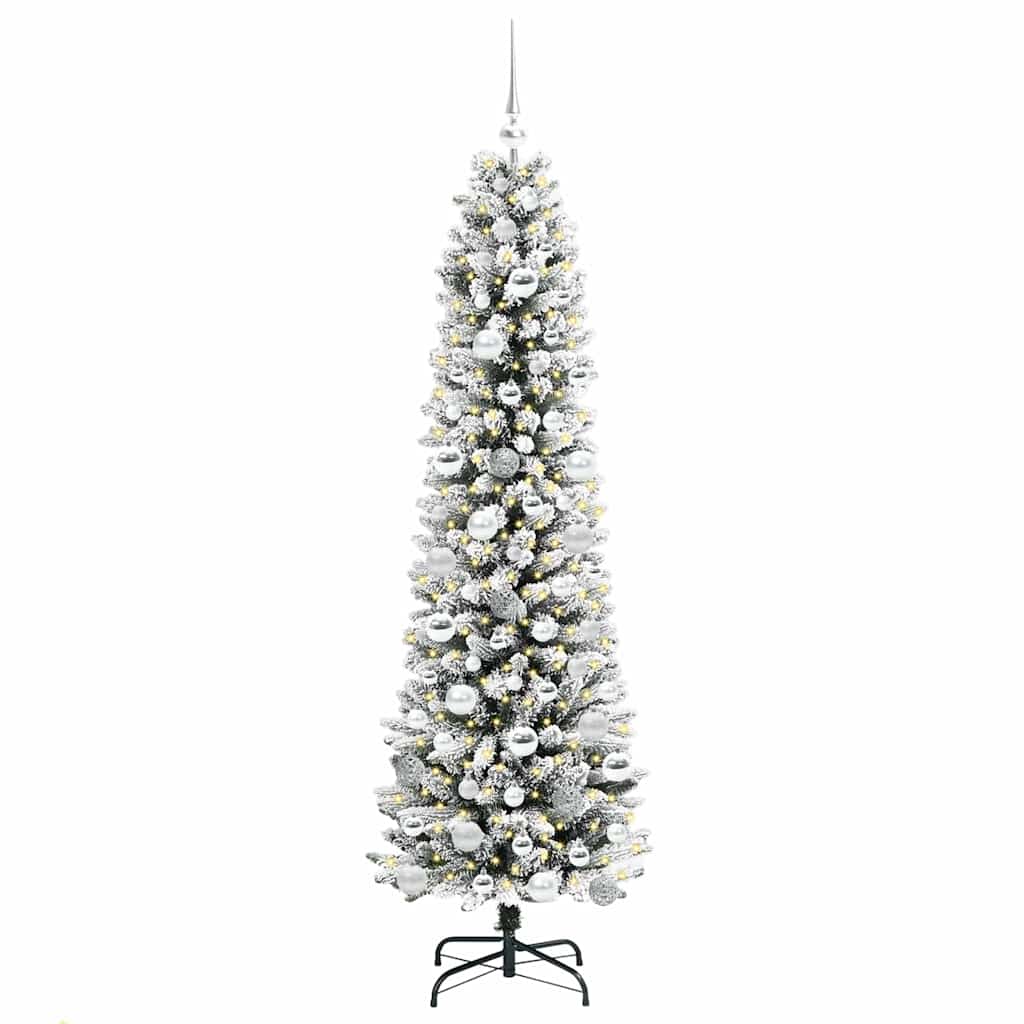 Kunstkerstboom Groen en wit 180 cm PVC en Metaal en Plastic