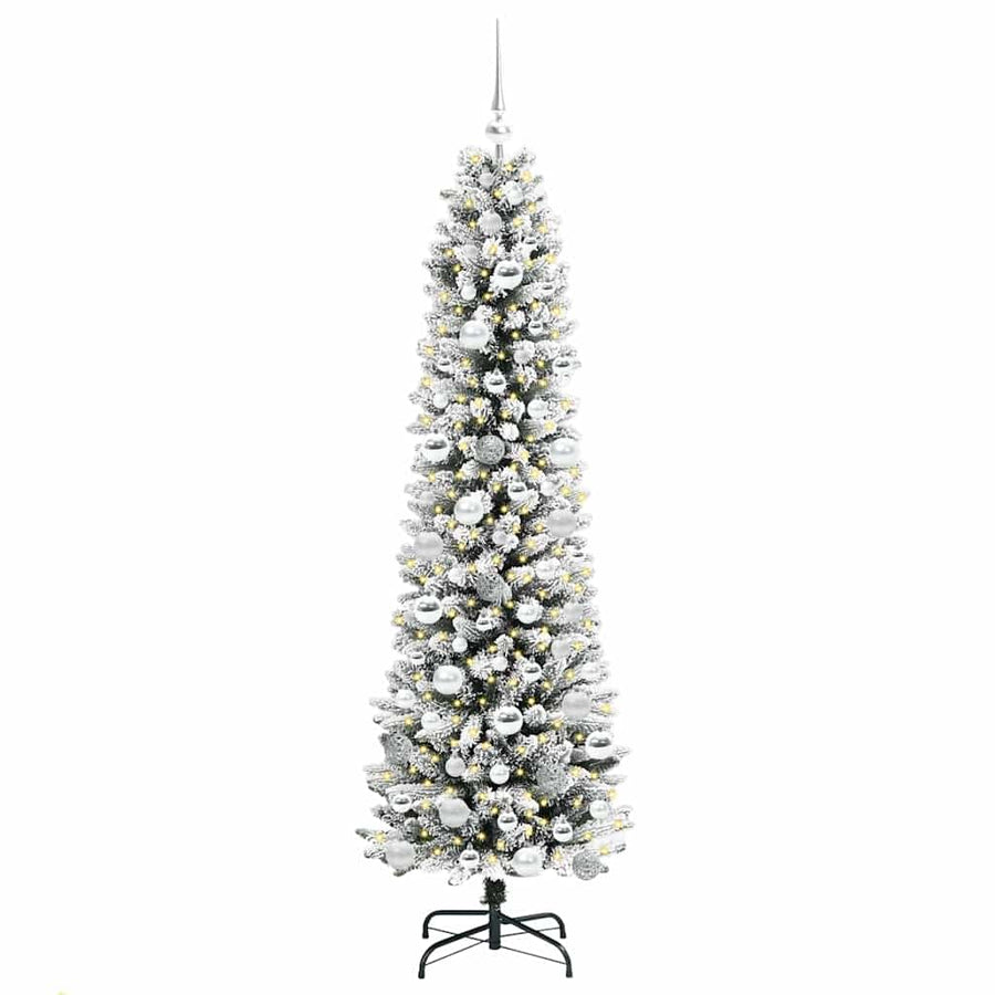 Kunstkerstboom Groen en wit 180 cm PVC en Metaal en Plastic