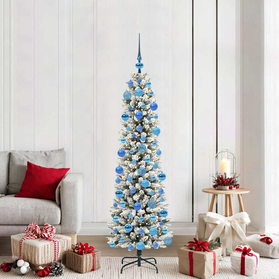 Kunstkerstboom Groen en wit 180 cm PVC en Metaal en Plastic