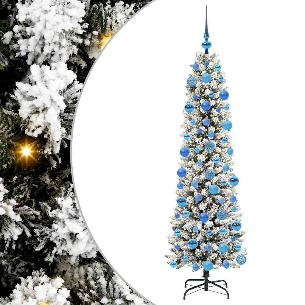Kunstkerstboom Groen en wit 180 cm PVC en Metaal en Plastic