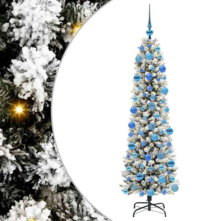Kunstkerstboom Groen en wit 180 cm PVC en Metaal en Plastic