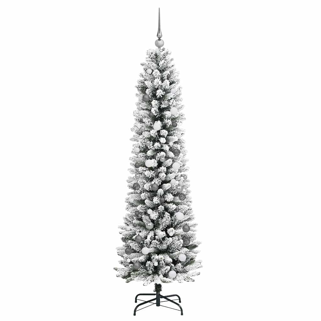 Kunstkerstboom Met 300 Led Wit Pvc En Metaal En Plastic 210 cm met LEDs en witte/grijze ballen