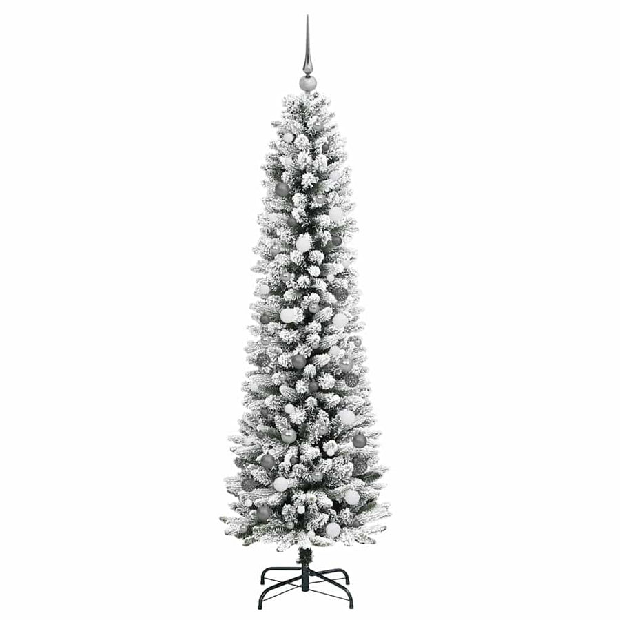 Kunstkerstboom Met 300 Led Wit Pvc En Metaal En Plastic 210 cm met LEDs en witte/grijze ballen
