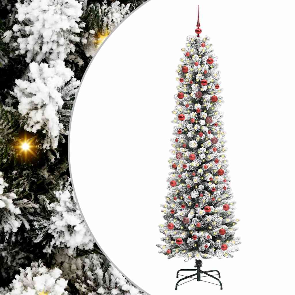Kunstkerstboom Groen en wit 210 cm PVC en Metaal en Plastic