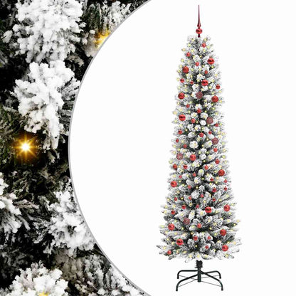 Kunstkerstboom Groen en wit 210 cm PVC en Metaal en Plastic