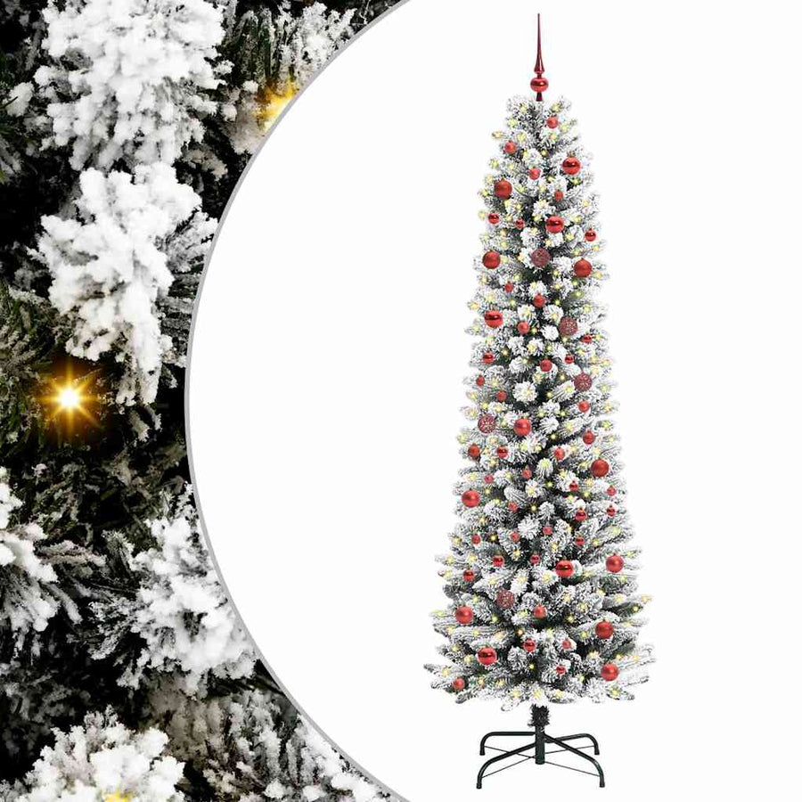 Kunstkerstboom Groen en wit 210 cm PVC en Metaal en Plastic